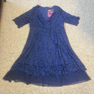 NWT Lapa Plus Womens Lace Dress Size 2X Blue Half Sleeve Babydoll Mesh Romantic